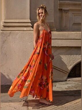 Free People Orange Floral Maxi Dress